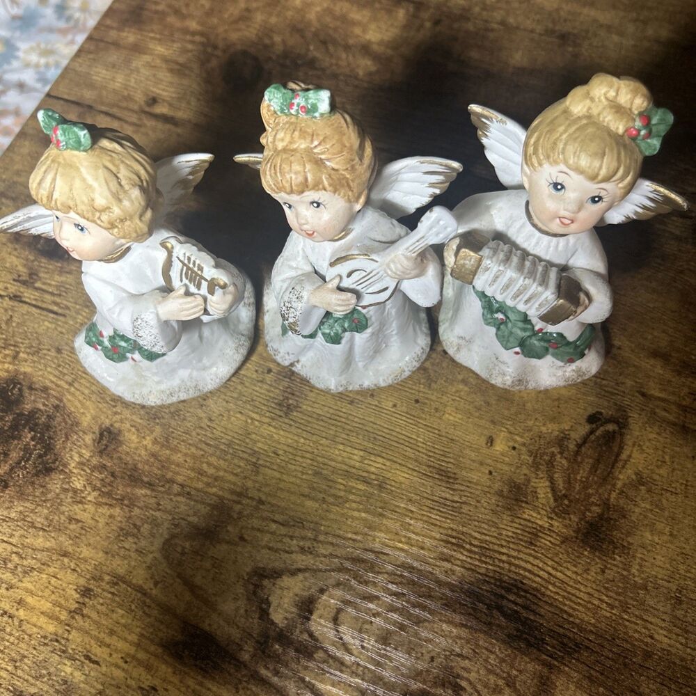 Homco Christmas Angels Instruments Vintage Taiwan Harp Accordion Mandolin - Picture 6 of 12